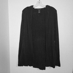 Barefoot Dreams CozyChic Ultra Lite Open Hooded Ribbed Black Cardigan. Size L